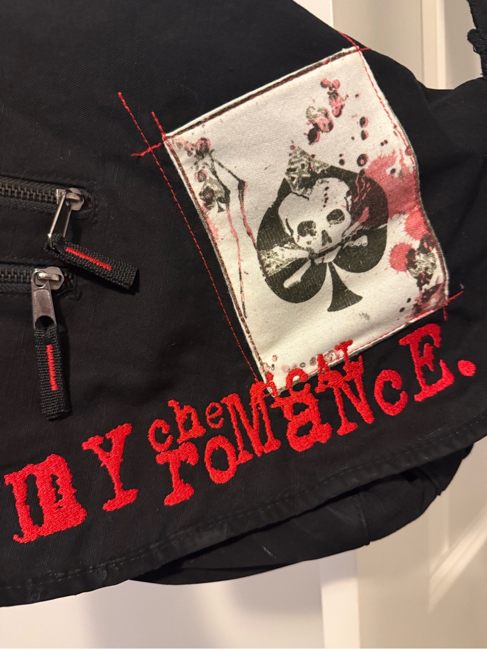 MCR Spades ♠️ Patch Black Messenger Bag with Red Embroidered My Chemical Romance